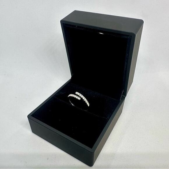 Moissanite Diamond Band Split Half Eternity Stackable Ring 18k Plated Adjustable - Picture 16 of 16